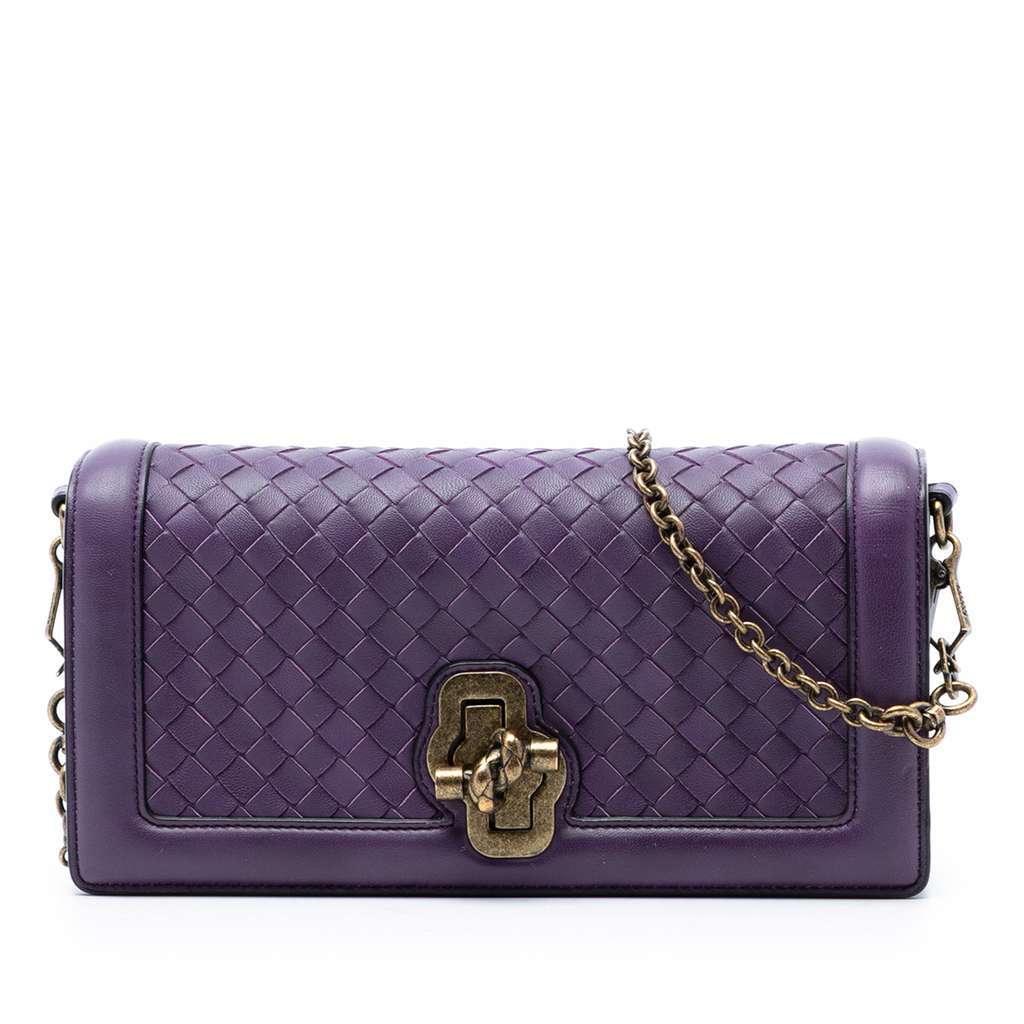 Bottega Veneta Nappa Intrecciato Olimpia Knot Crossbody Purple Leather Very good - Front View