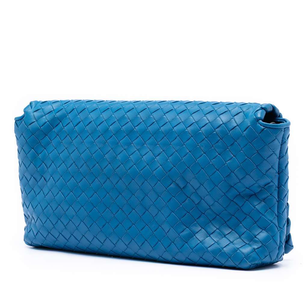 Bottega Veneta Nappa Intrecciato Flap Crossbody Blue Leather Very good - Back View