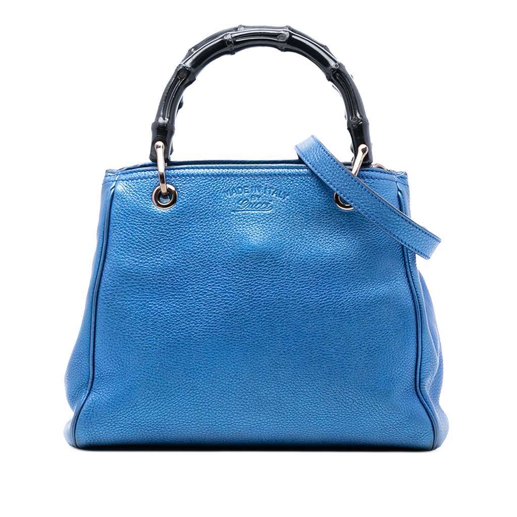 Gucci Small Metallic Calfskin Bamboo Shopper Satchel Blue Leather Very good - Front View
