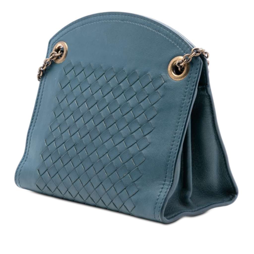 Bottega Veneta Nappa Intrecciato Chain Wallet Blue Leather Very good - Back View