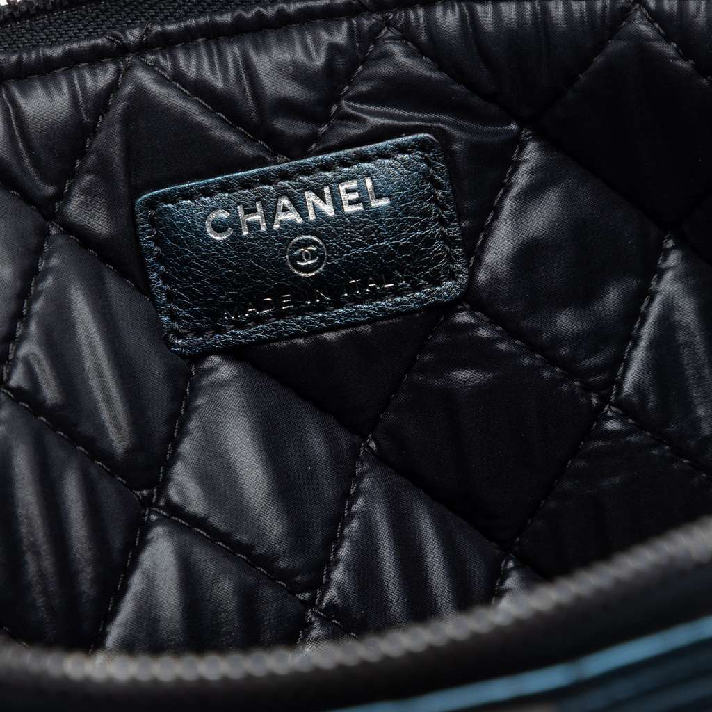 Chanel Large Quilted Metallic Lambskin Boy O Case Clutch Blue Leather Very good - Box View