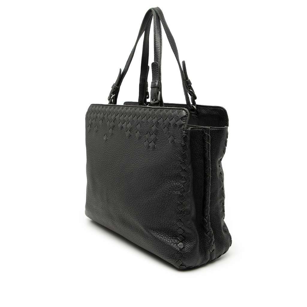 Bottega Veneta Grained Calfskin Intrecciato Tote Black Leather Very good - Back View