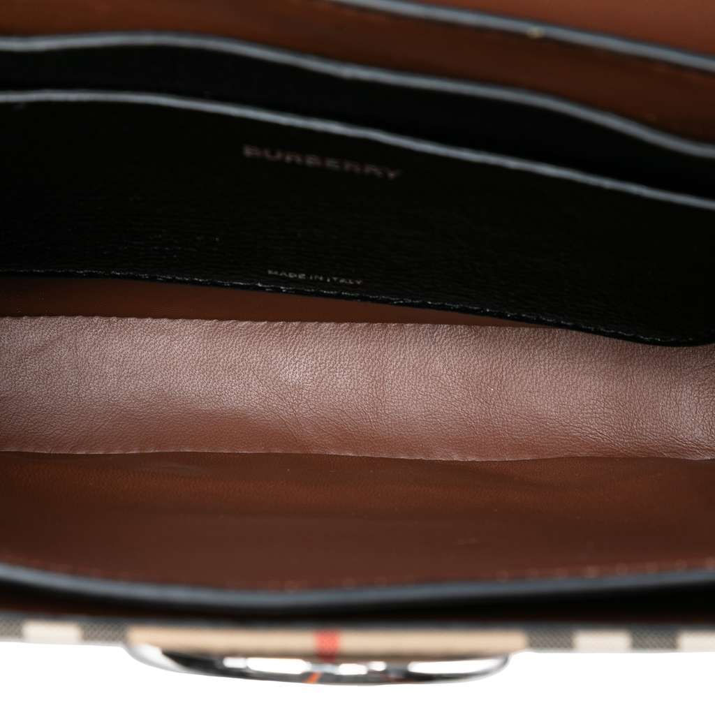 Burberry Small House Check Trimmed Goatskin D Ring Crossbody Black Leather Very good - Model View