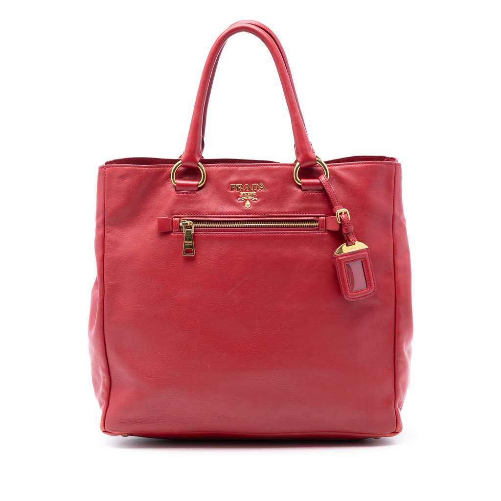 Prada Vitello Daino Open Convertible Tote Red Leather Very good - Front View