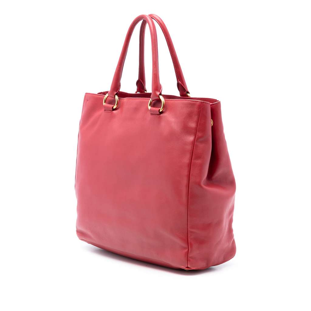 Prada Vitello Daino Open Convertible Tote Red Leather Very good - Back View