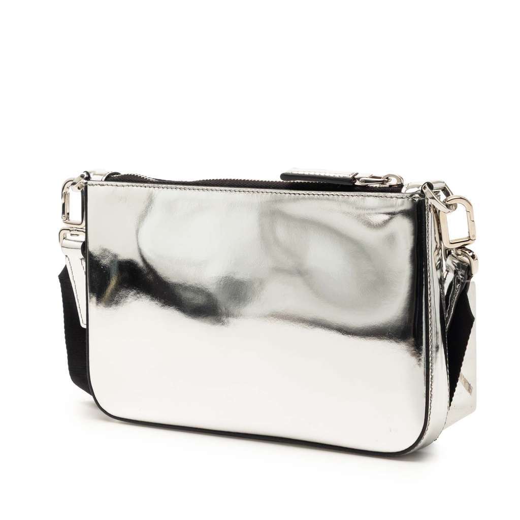 Prada Brushed Leather Re Edition Zip Messenger Bag Silver Leather Very good - Back View
