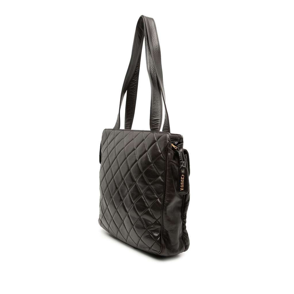 Chanel CC Quilted Lambskin Front Pocket Tote Brown Leather Very good - Back View