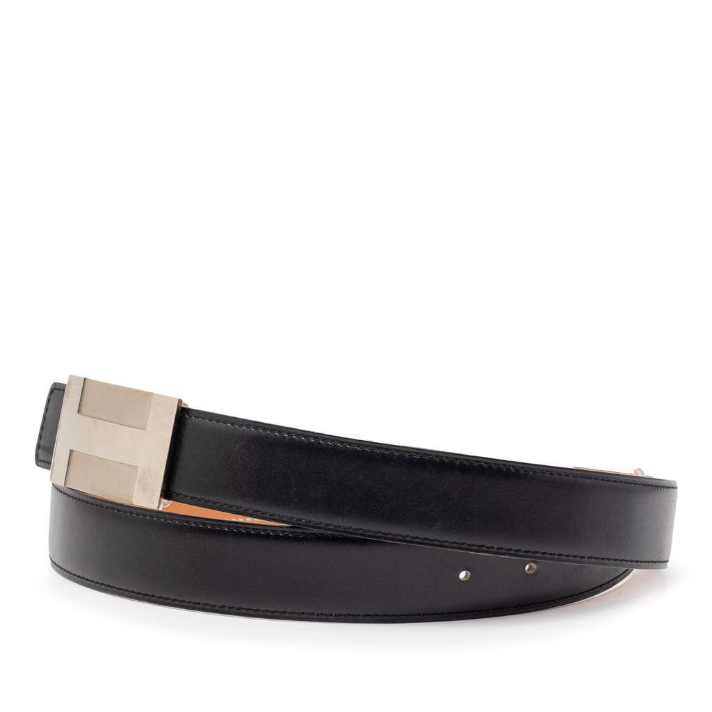 Hermès Box Calf H Plate Reversible Belt Black Leather Very good - Back View