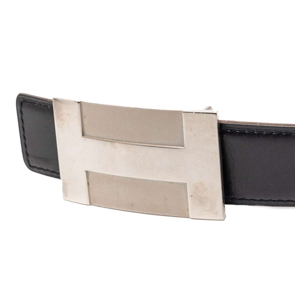 Hermès Box Calf H Plate Reversible Belt Black Leather Very good - Model View