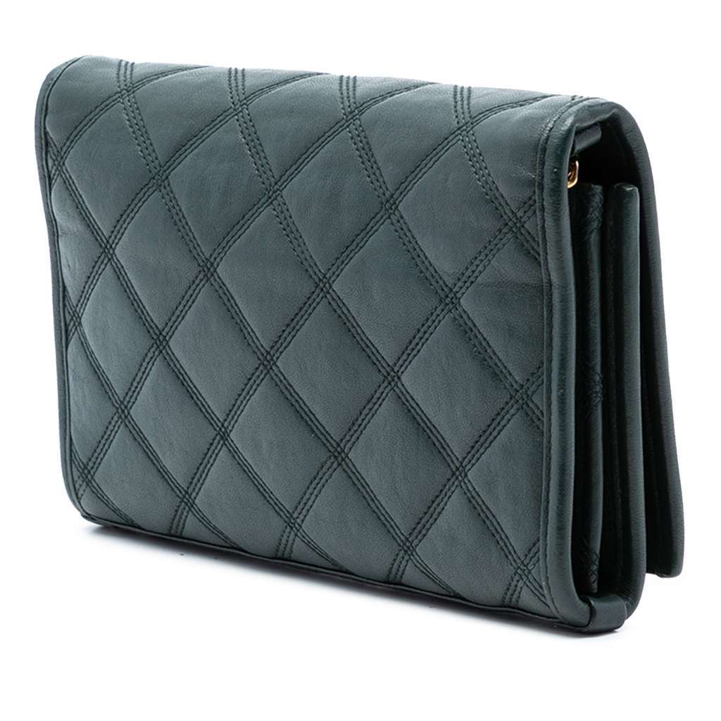 Saint Laurent Quilted Lambskin Diamond Becky Chain Wallet Green Leather Very good - Back View
