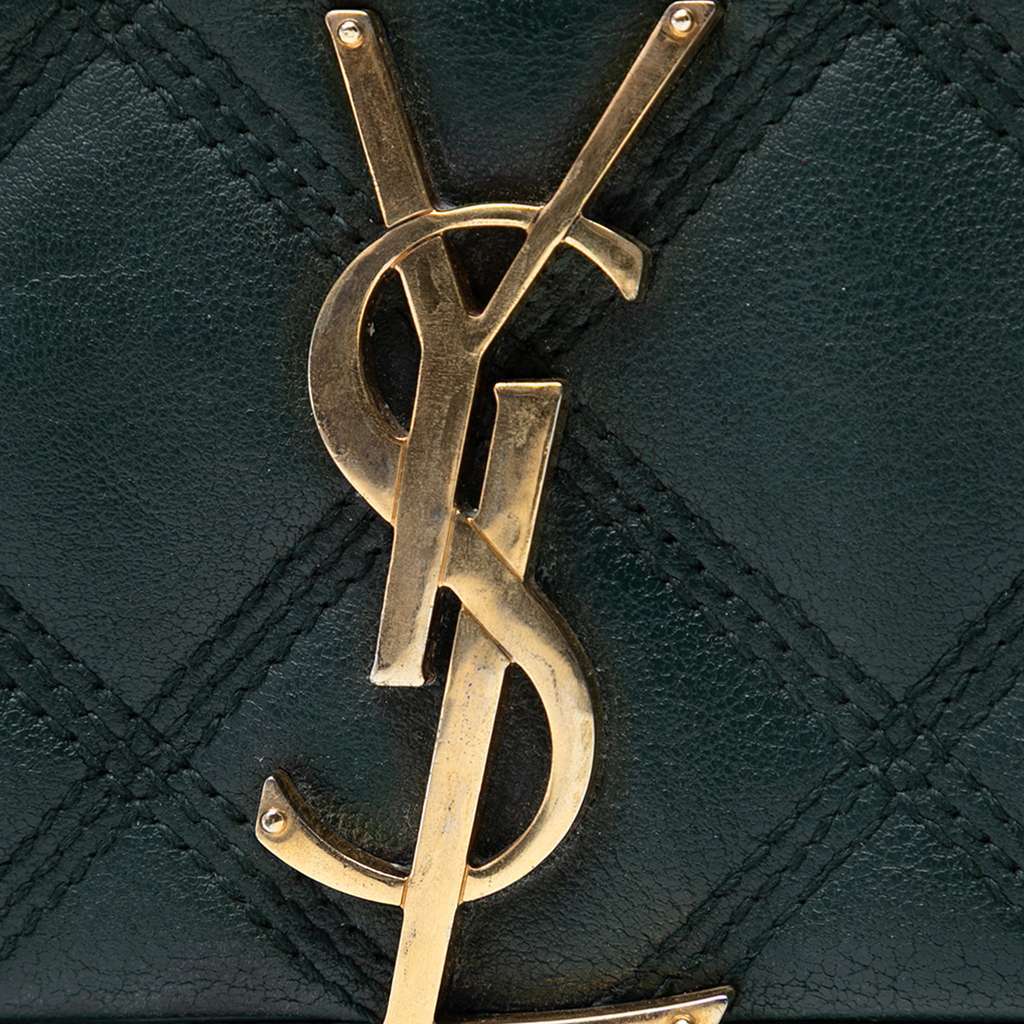 Saint Laurent Quilted Lambskin Diamond Becky Chain Wallet Green Leather Very good - Box View