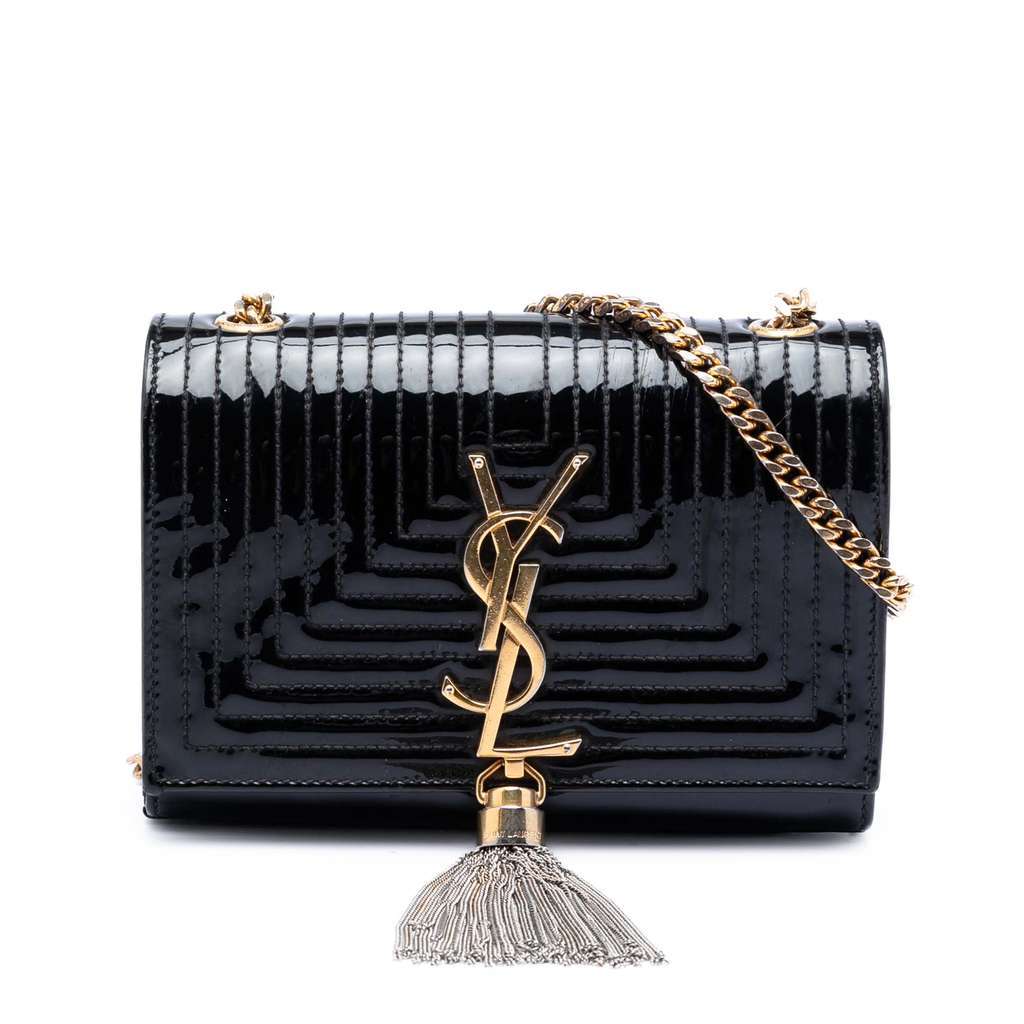 Saint Laurent Small Quilted Patent Monogram Kate Tassel Crossbody Black Leather Very good - Front View