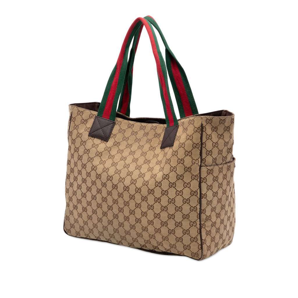 Gucci GG Canvas Web Double Pockets Tote Beige Canvas Very good - Back View