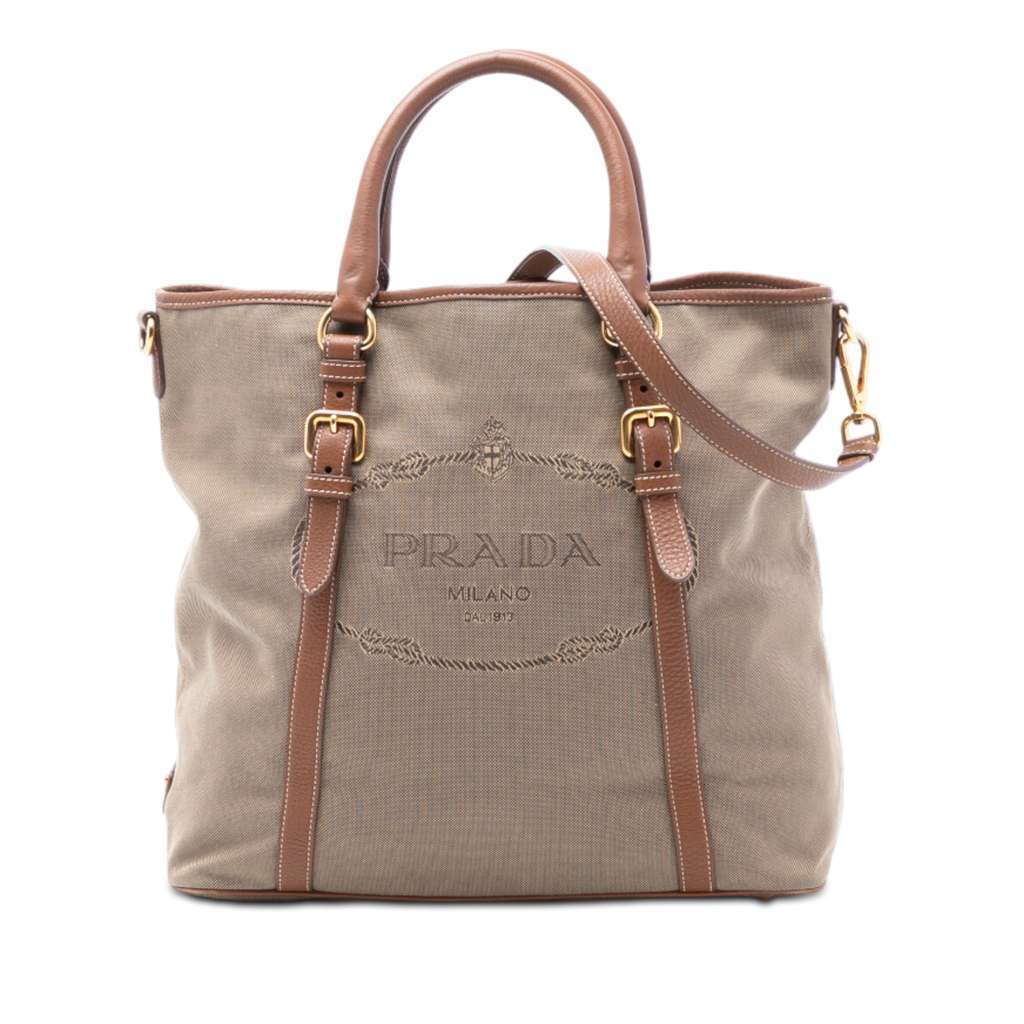 Prada Canvas Canapa Logo Satchel Beige Very good - Front View