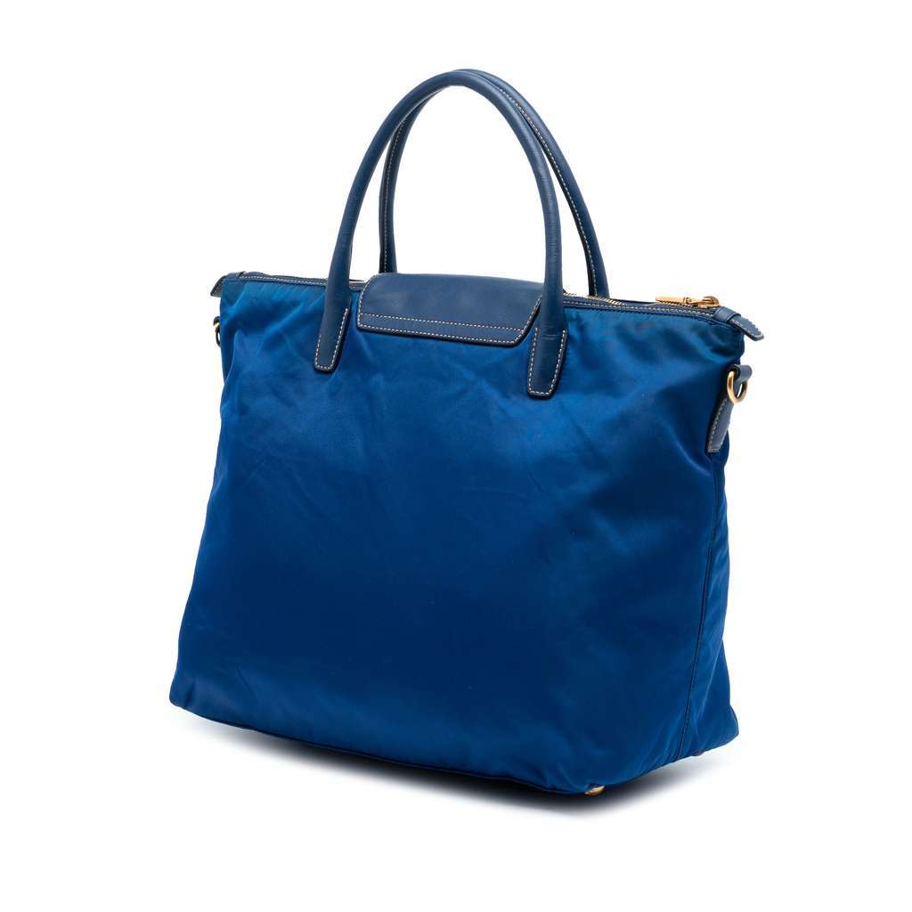 Prada Saffiano Trimmed Tessuto Satchel Blue Very good - Back View