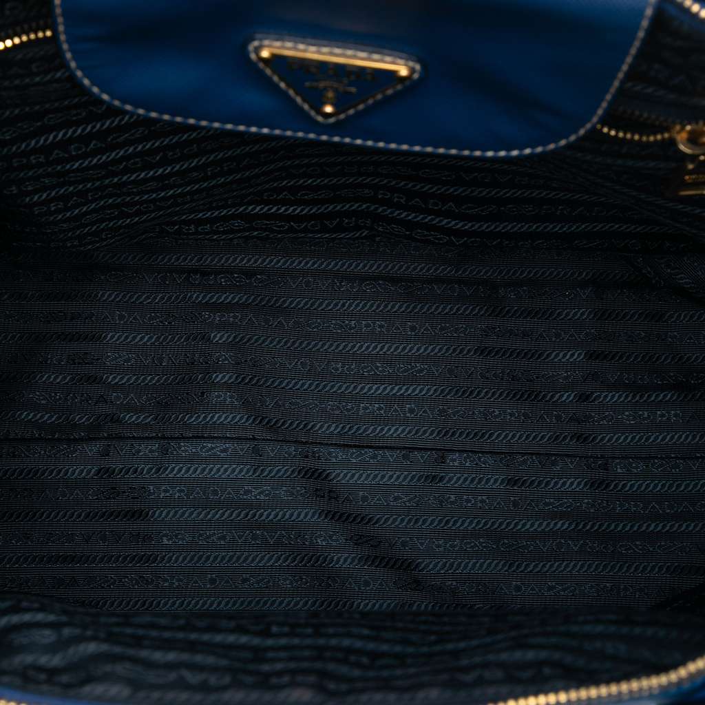 Prada Saffiano Trimmed Tessuto Satchel Blue Very good - Model View