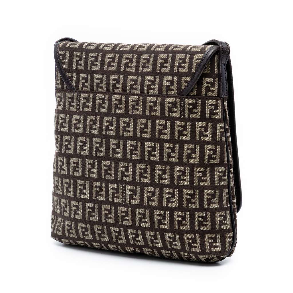Fendi Zucchino Canvas Flap Crossbody Brown Canvas Very good - Back View