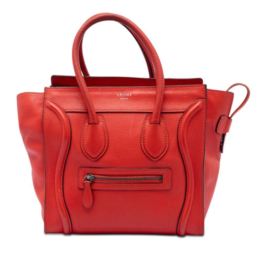 Celine Micro Leather Luggage Tote Orange Leather Very good - Front View