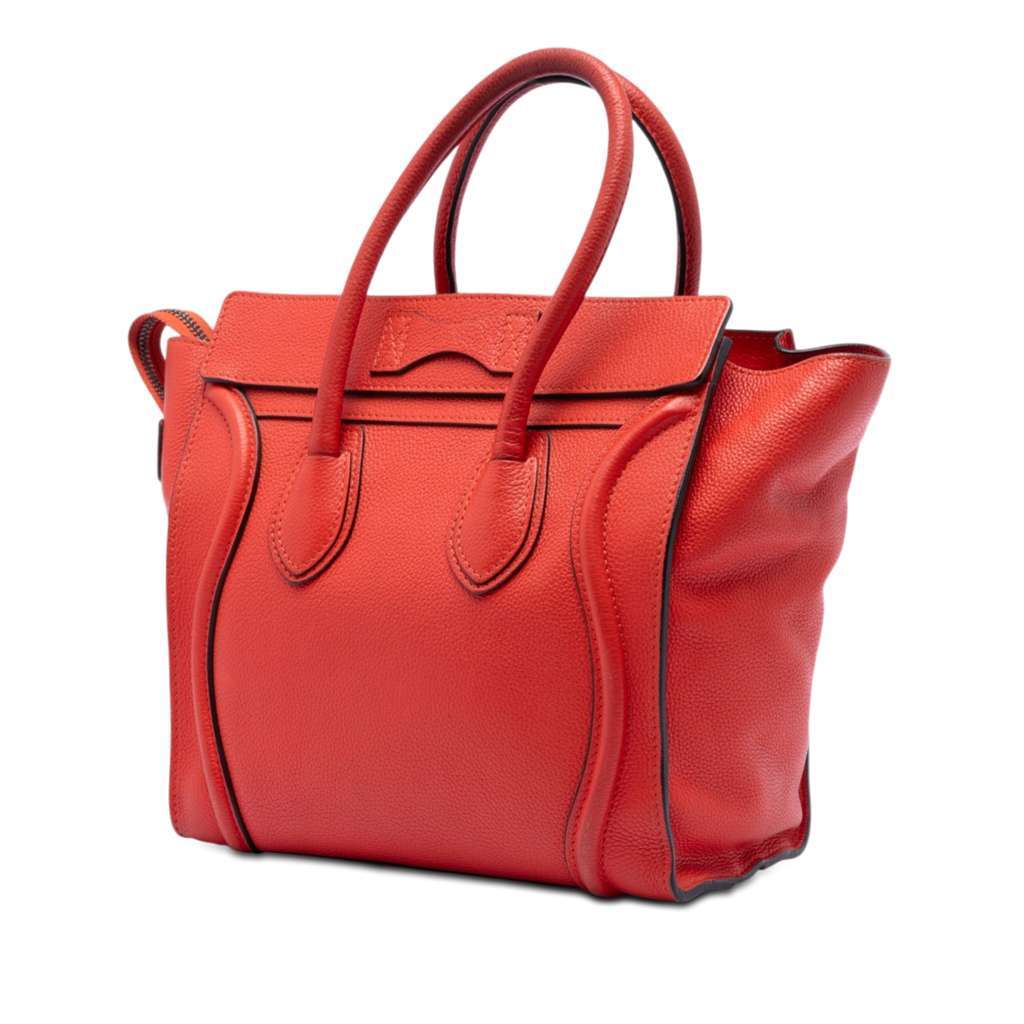 Celine Micro Leather Luggage Tote Orange Leather Very good - Back View