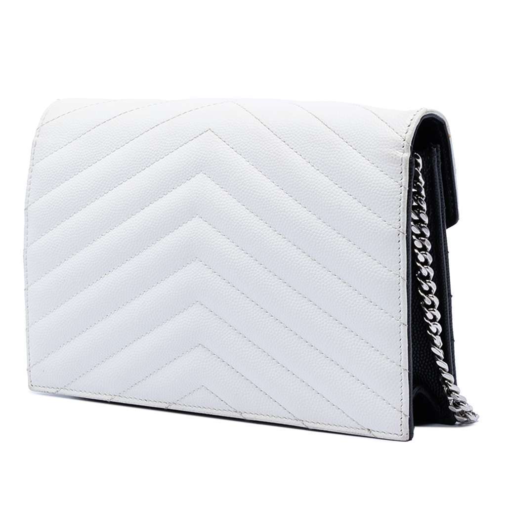 Saint Laurent Bicolor Grain De Poudre Chevron Monogram Envelope Chain Wallet Black Leather Very good - Back View