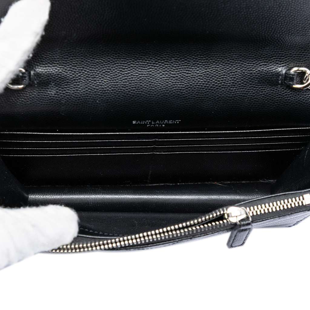 Saint Laurent Bicolor Grain De Poudre Chevron Monogram Envelope Chain Wallet Black Leather Very good - Model View