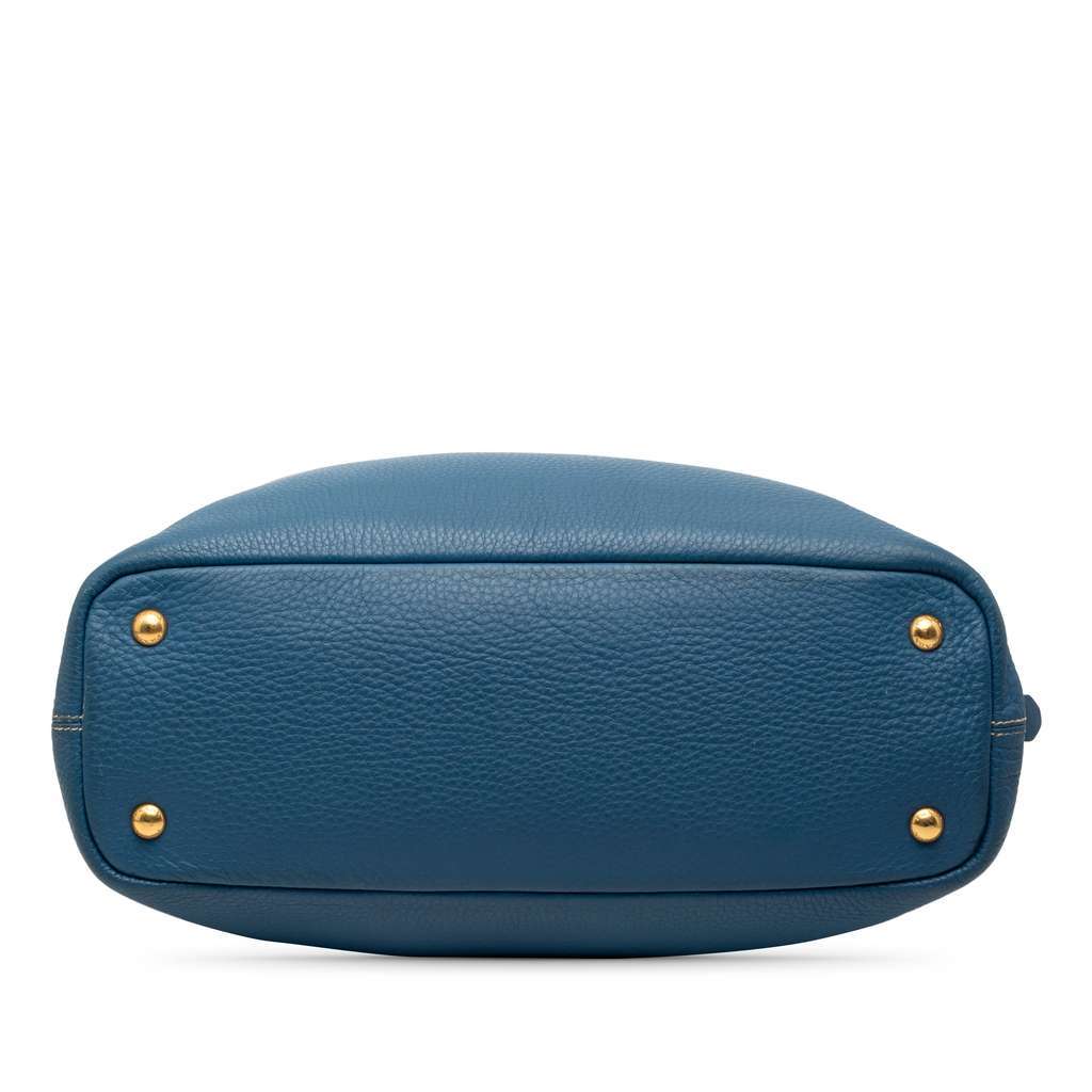 Prada Vitello Daino Side Zip Shopper Tote Blue Leather Very good - Inside View