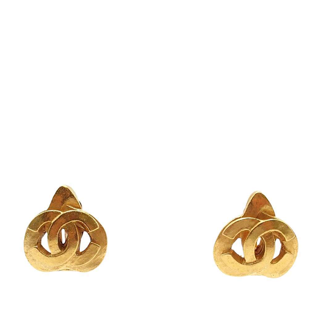 Chanel Gold Plated CC Heart Clip on Earrings Gold Metal Very good - Front View