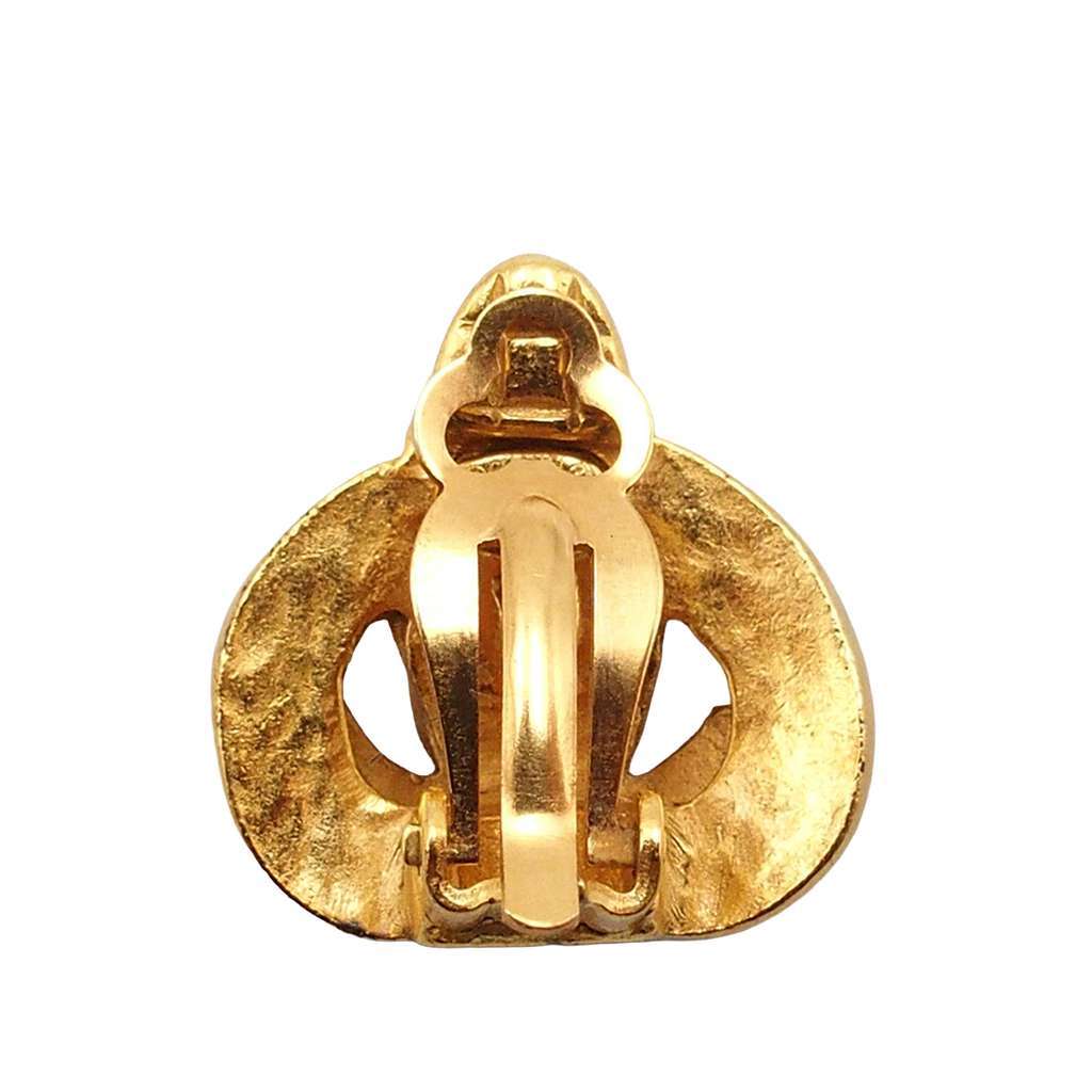 Chanel Gold Plated CC Heart Clip on Earrings Gold Metal Very good - Model View