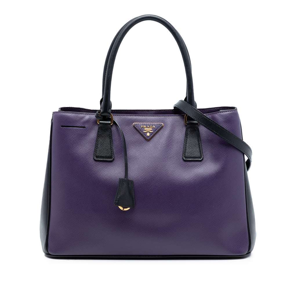 Prada Medium Bicolor Saffiano Lux Galleria Satchel Purple Leather Very good - Front View