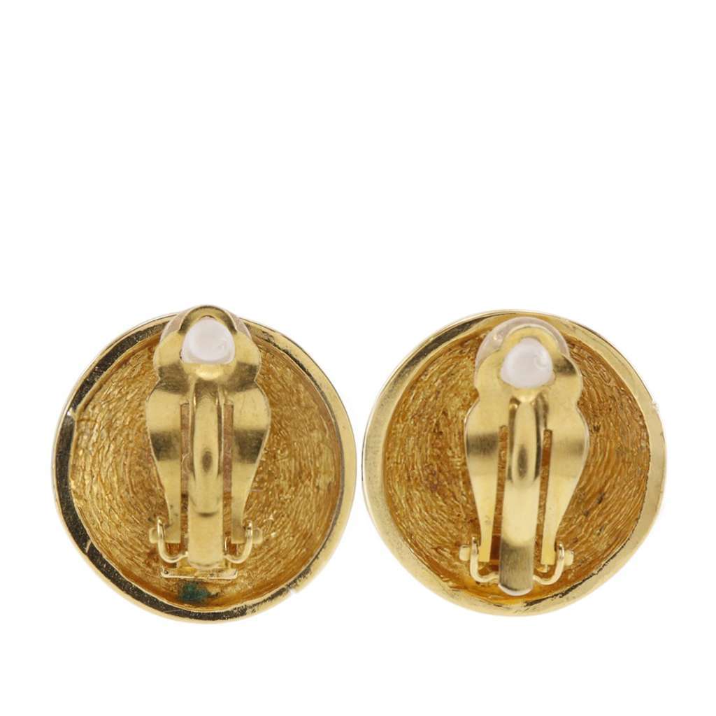 Chanel CC Gold Plated Quilted Round Clip On Earrings Gold Metal Very good - Back View