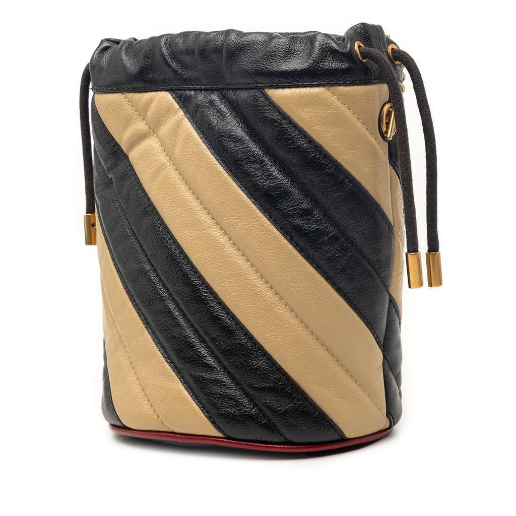Gucci Mini GG Marmont Matelasse Diagonal Leather Torchon Bucket Bag Beige Leather Very good - Back View