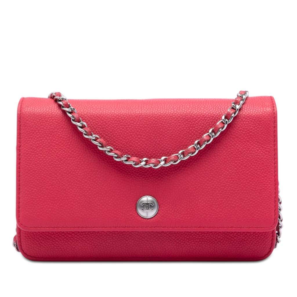 Chanel Caviar Bicolor CC Wallet On Chain Pink Leather Good - Front View