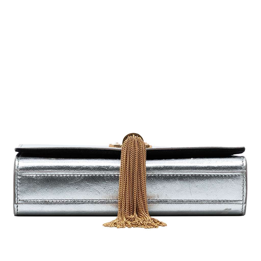 Saint Laurent Small Metallic Calfskin Monogram Kate Tassel Crossbody Silver Leather Very good - Inside View