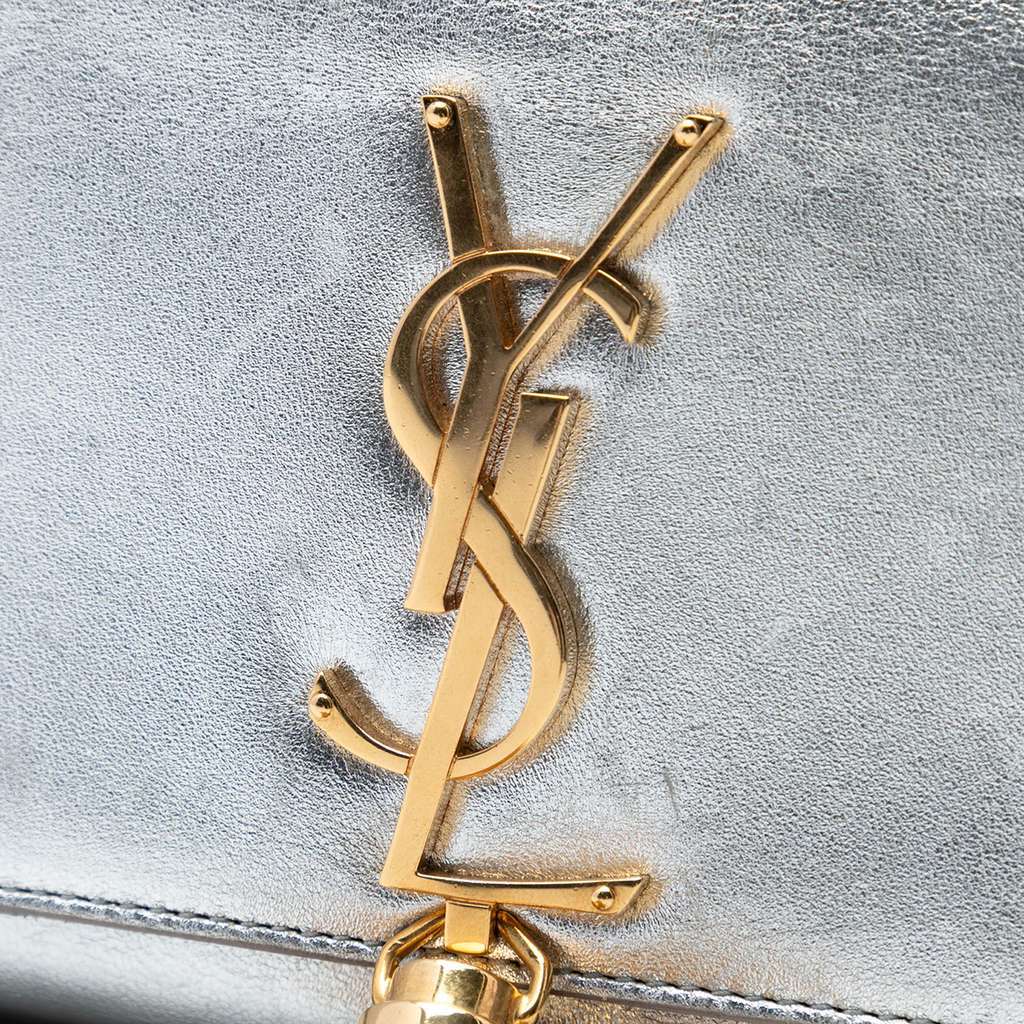 Saint Laurent Small Metallic Calfskin Monogram Kate Tassel Crossbody Silver Leather Very good - Box View