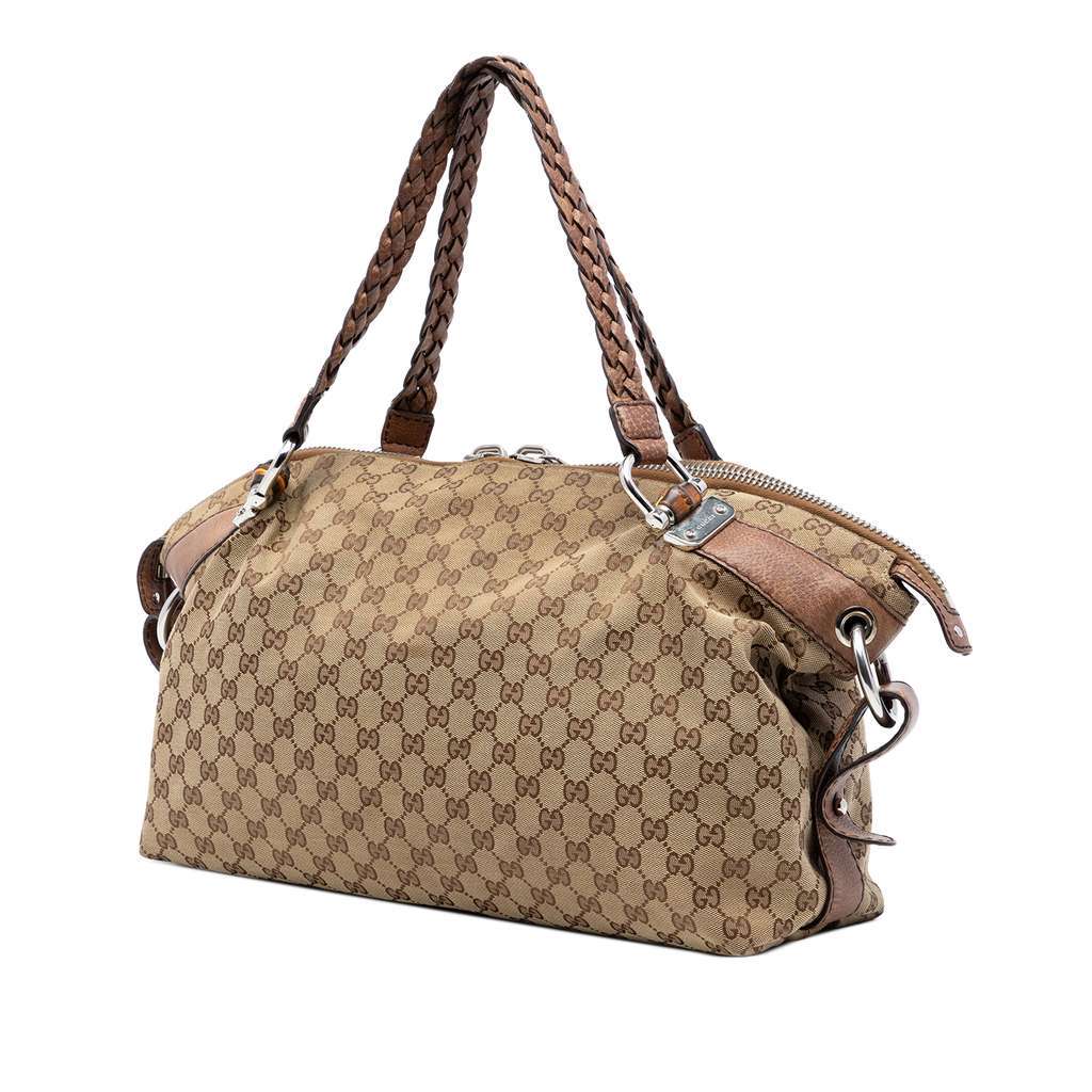 Gucci Medium GG Canvas Bamboo Bar Tote Beige Canvas Very good condition - Back View