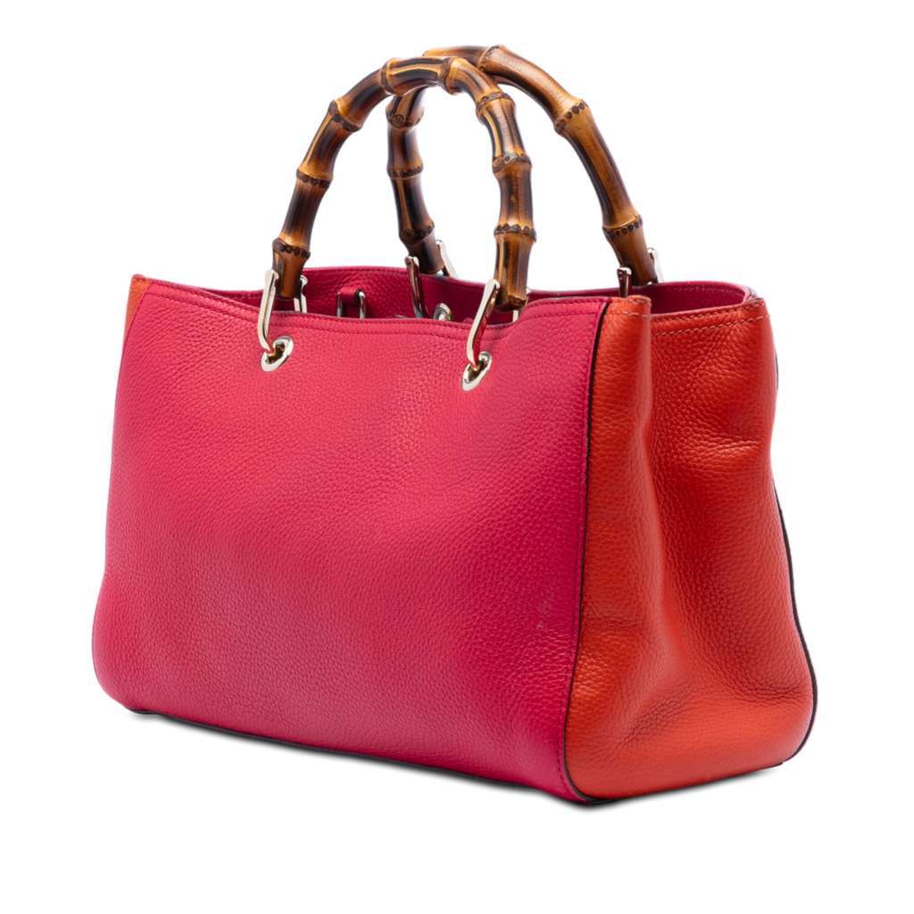 Gucci Medium Calfskin Bamboo Shopper Satchel Red Leather Very good condition - Back View