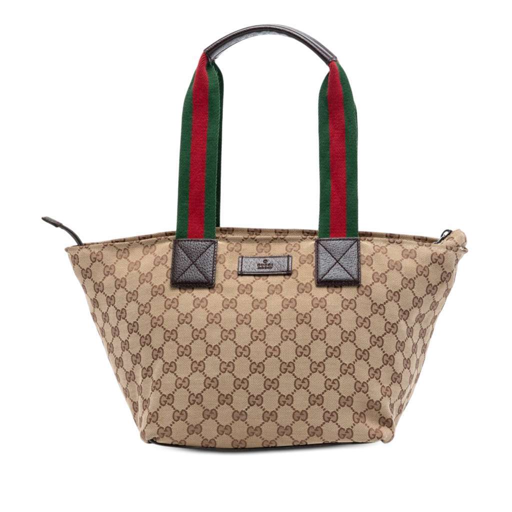 Gucci GG Canvas Web Tote Beige Canvas Good - Front View