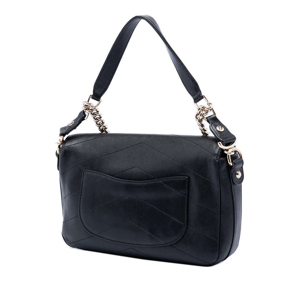 Chanel Mini Quilted Sheepskin Double Chevron Flap Black Leather Very good condition - Back View