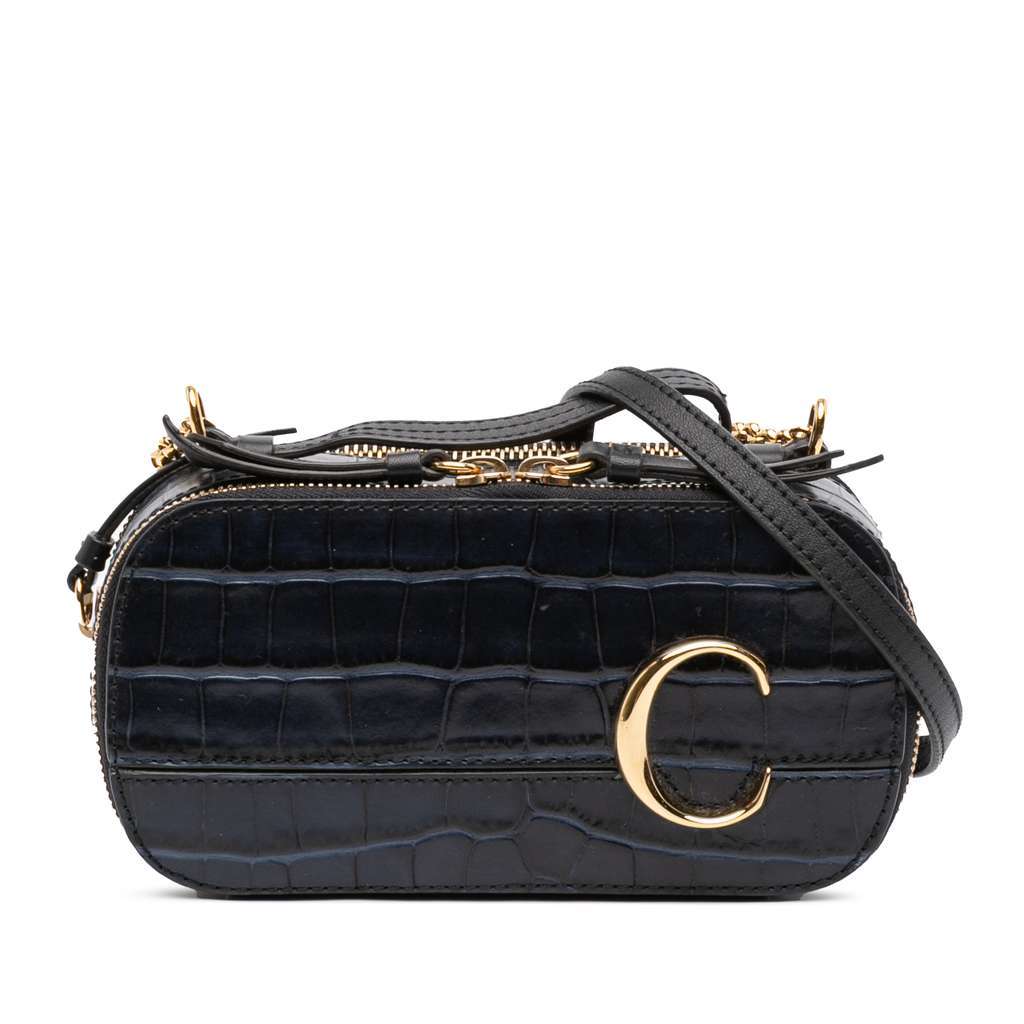 Chloé Mini Croc Embossed Leather C Vanity Bag Black Leather Very good condition - Front View