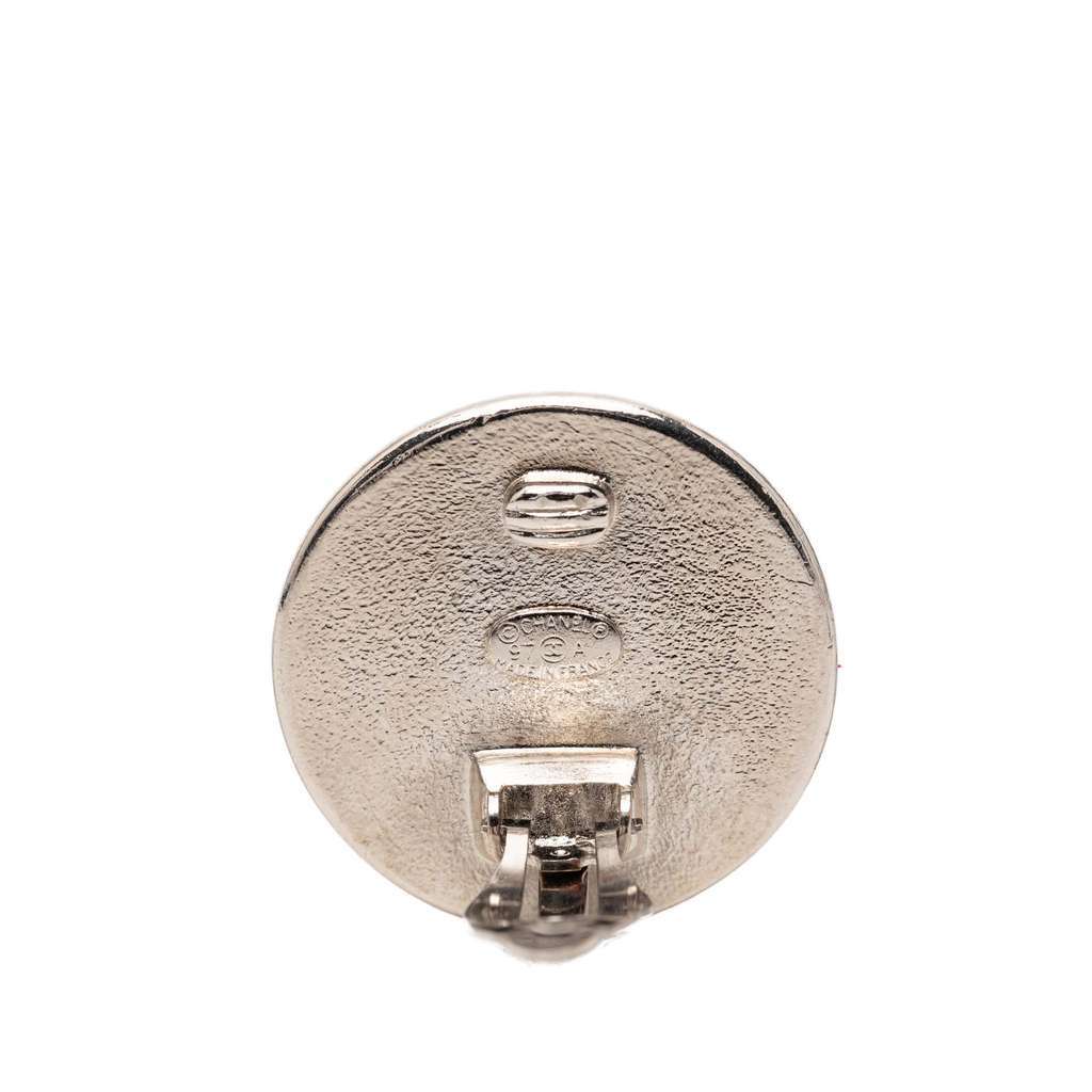 Chanel Silver Plated and Enamel CC Button Clip On Earrings Silver Metal Very good - Inside View