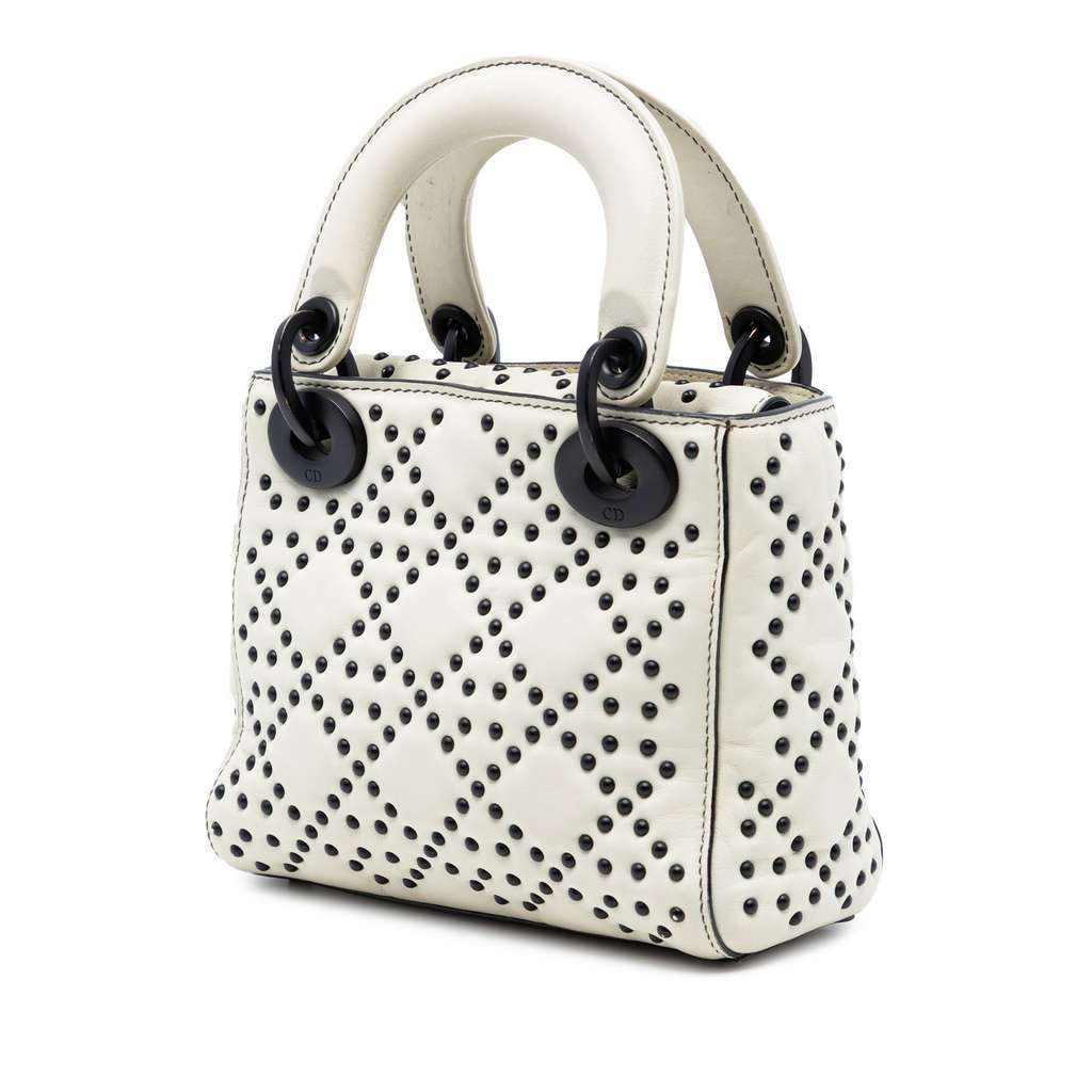 Dior Mini Lambskin Cannage Studded Supple Lady Dior White Leather Very good - Back View