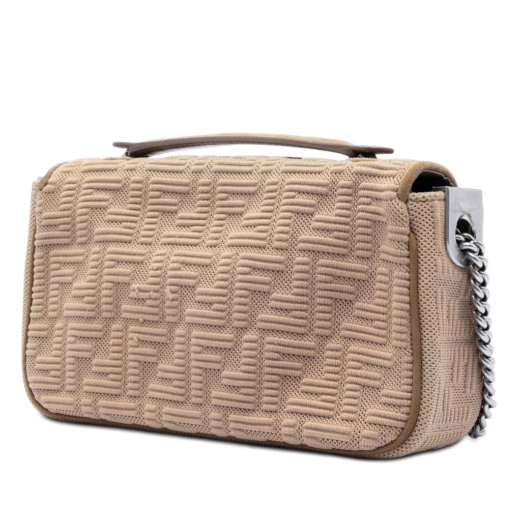 Fendi Zucca Embossed Technical Fabric Chain Midi Baguette Beige Very good - Back View