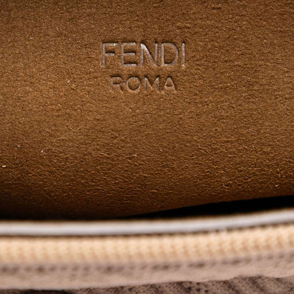 Fendi Zucca Embossed Technical Fabric Chain Midi Baguette Beige Very good - Box View