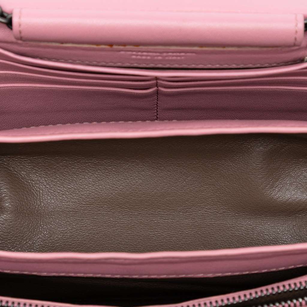 Bottega Veneta Nappa Intrecciato Continental Wallet on Chain Pink Leather Very good - Model View