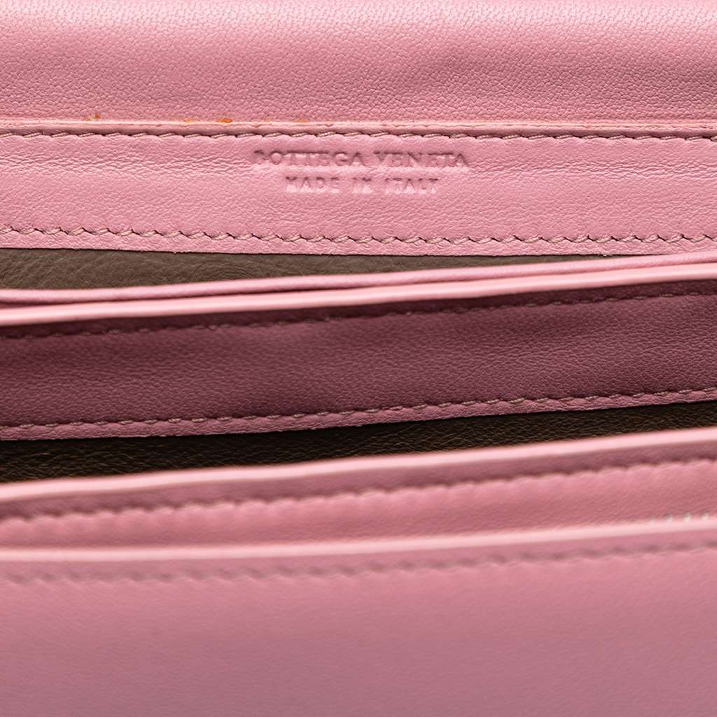 Bottega Veneta Nappa Intrecciato Continental Wallet on Chain Pink Leather Very good - Box View