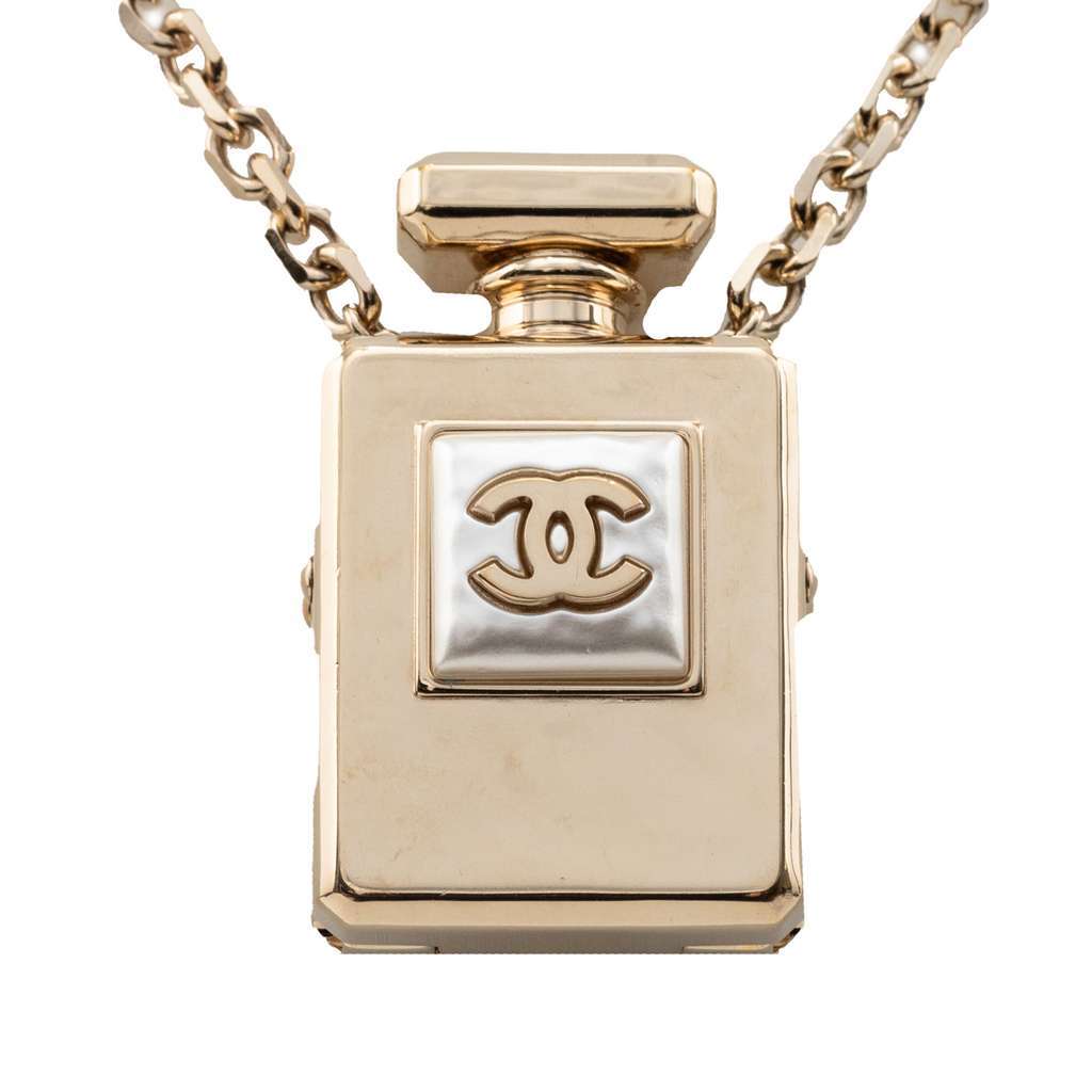 Chanel CC Gold Plated Perfume Bottle Locket Pendant Necklace Gold Metal Very good - Inside View