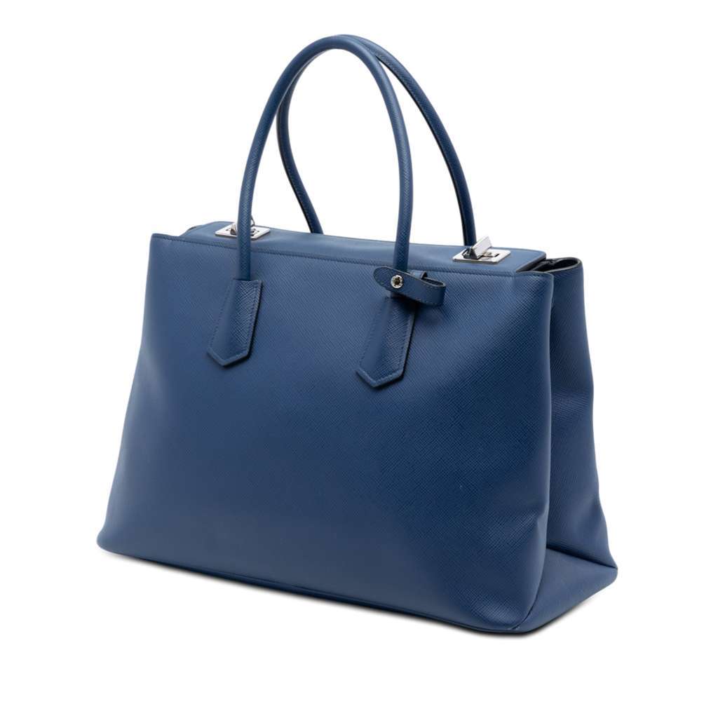 Prada Saffiano Cuir Turnlock Twin Satchel Blue Leather Very good - Back View