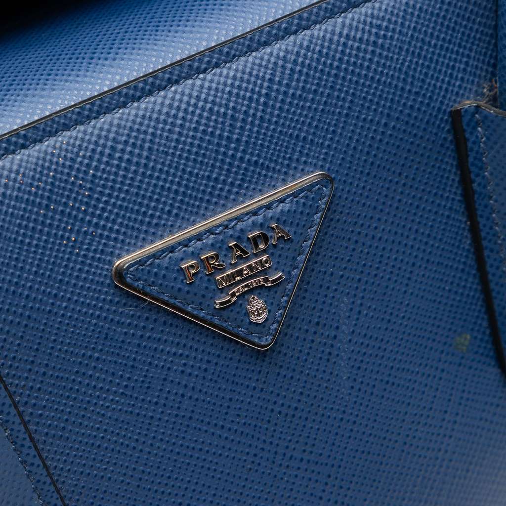 Prada Saffiano Cuir Turnlock Twin Satchel Blue Leather Very good - Box View