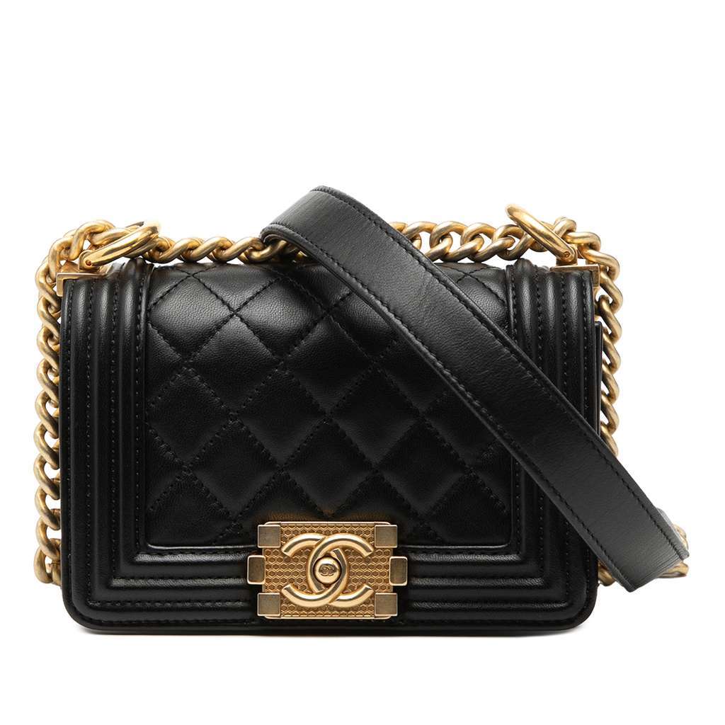 Chanel Mini Quilted Lambskin Boy Flap Black Leather Very good - Front View