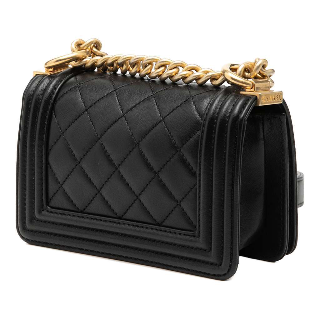 Chanel Mini Quilted Lambskin Boy Flap Black Leather Very good - Back View